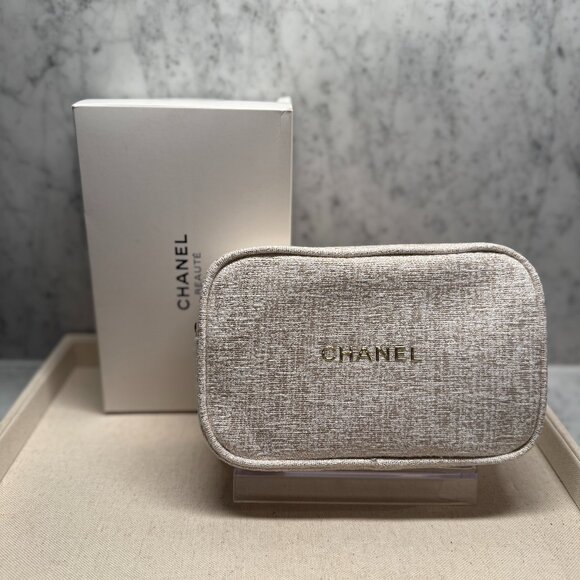 CHANEL Handbags - CHANEL Beauté Cosmetic Pouch – Ivory & Gold (GWP)